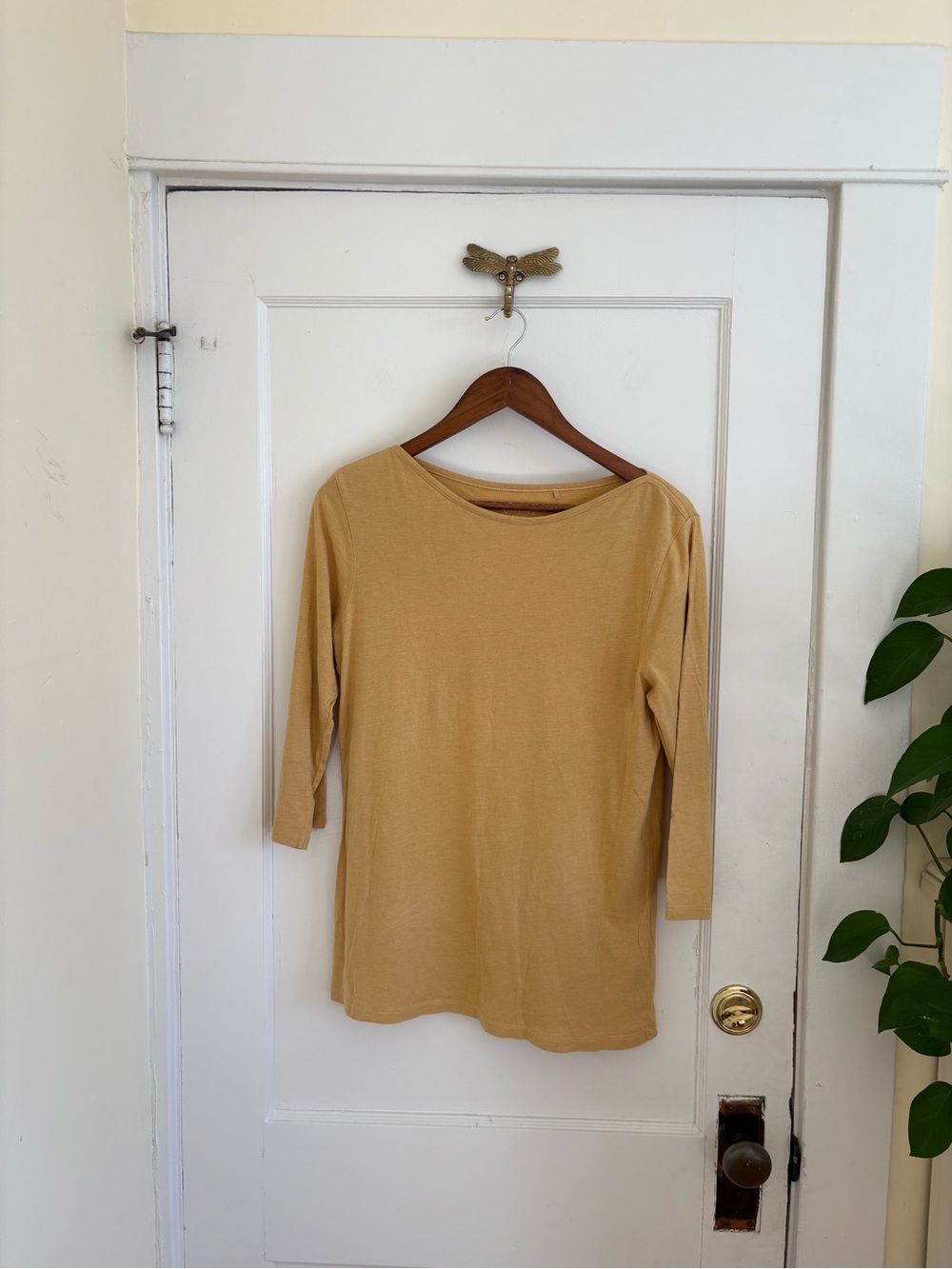 FATFACE Women's Pima‎ Modal Gold Tan Boatneck 3/4 Sleeve Top Size 16